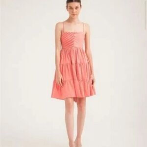 Silka Tangerine Gaviota Pleated Top Open Tie Back Tiered Skirt Satin Dress NWOT